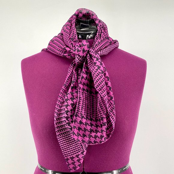 NWOT Made in Italy Tie Rack Purple and Black Houndstooth Scarf - Picture 5 of 7
